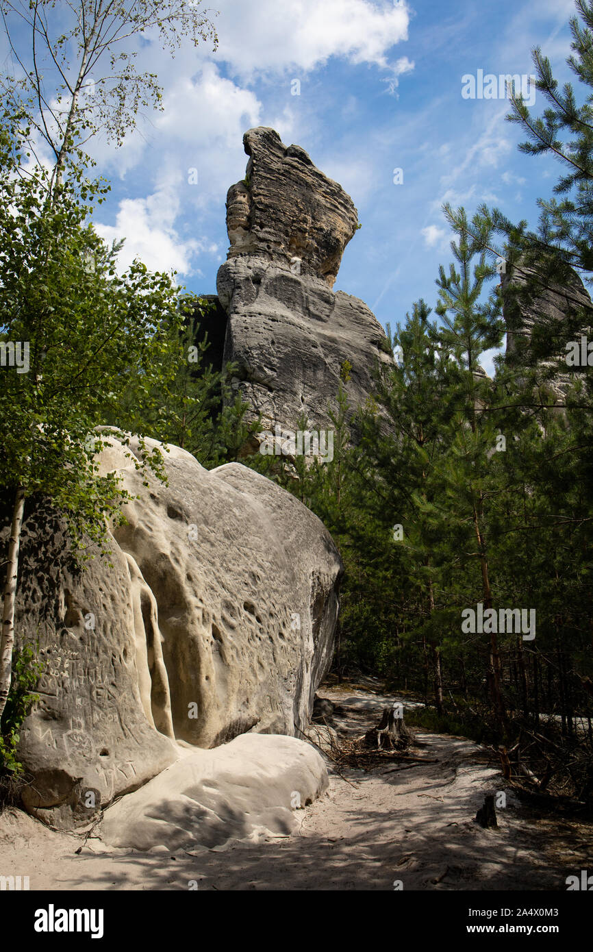 Hrubá Skála Rocks, amazing rocks,  rock climbing, Bohemian Paradise, A unique combination of outlandish rock formations, dense pine forests Stock Photo