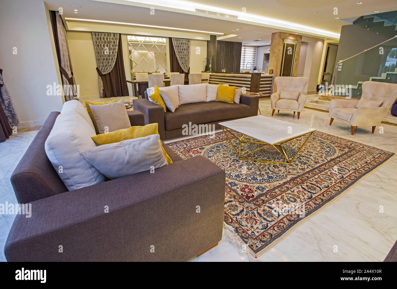 Living room lounge area in luxury apartment show home showing interior ...