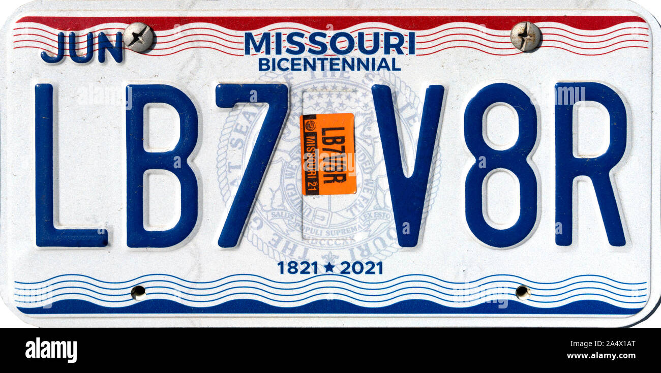 Missouri License Plate, USA Stock Photo