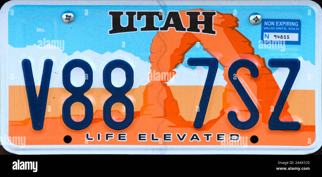 USA Plaque immatriculation UTAH License plate Sticker Tag Arches Y94 5NG     
