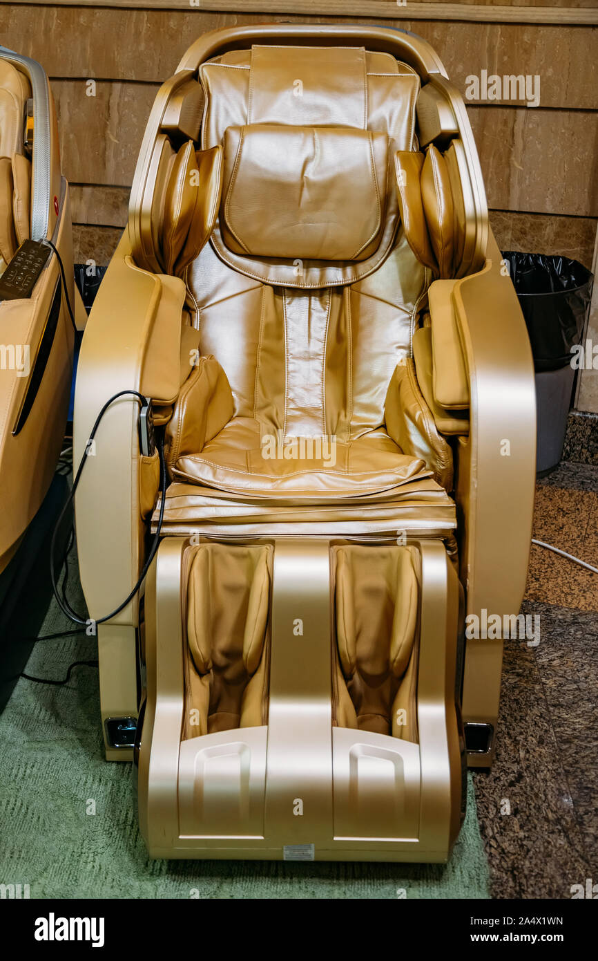 Electrical leather comfortable reclining massage chair Stock Photo Alamy