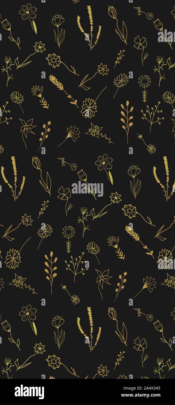 Pattern with hand drawn doodle flowers and leaves. Vector floral ...