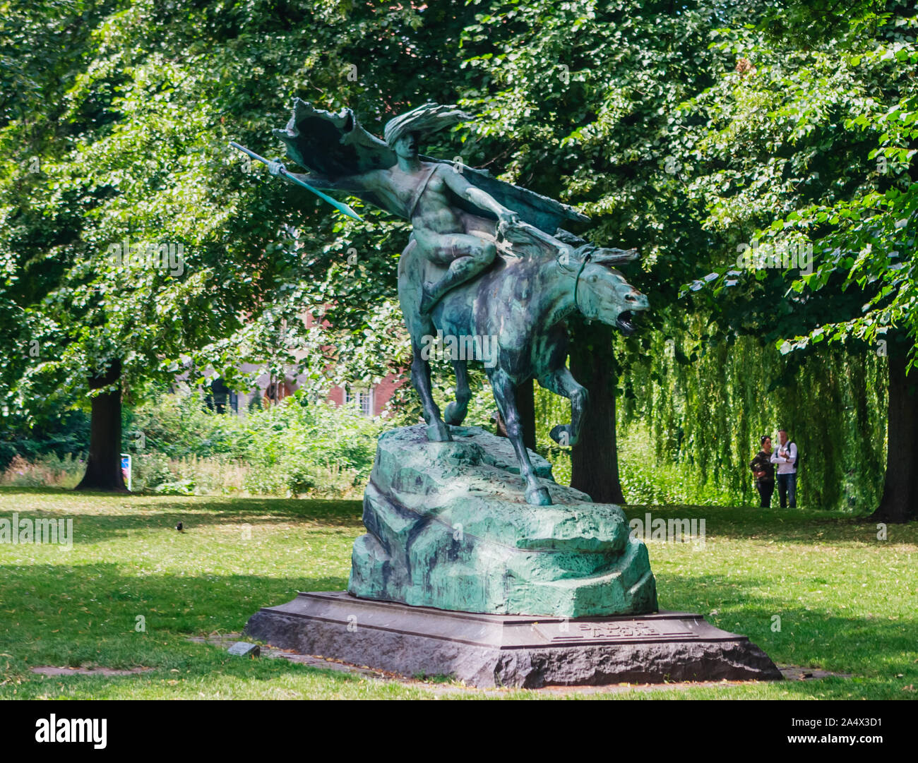 Bronze statue of a Valkyrie by Stephan Sinding in Churchillparken, a public park in Copenhagen, Denmark, Europe Stock Photo