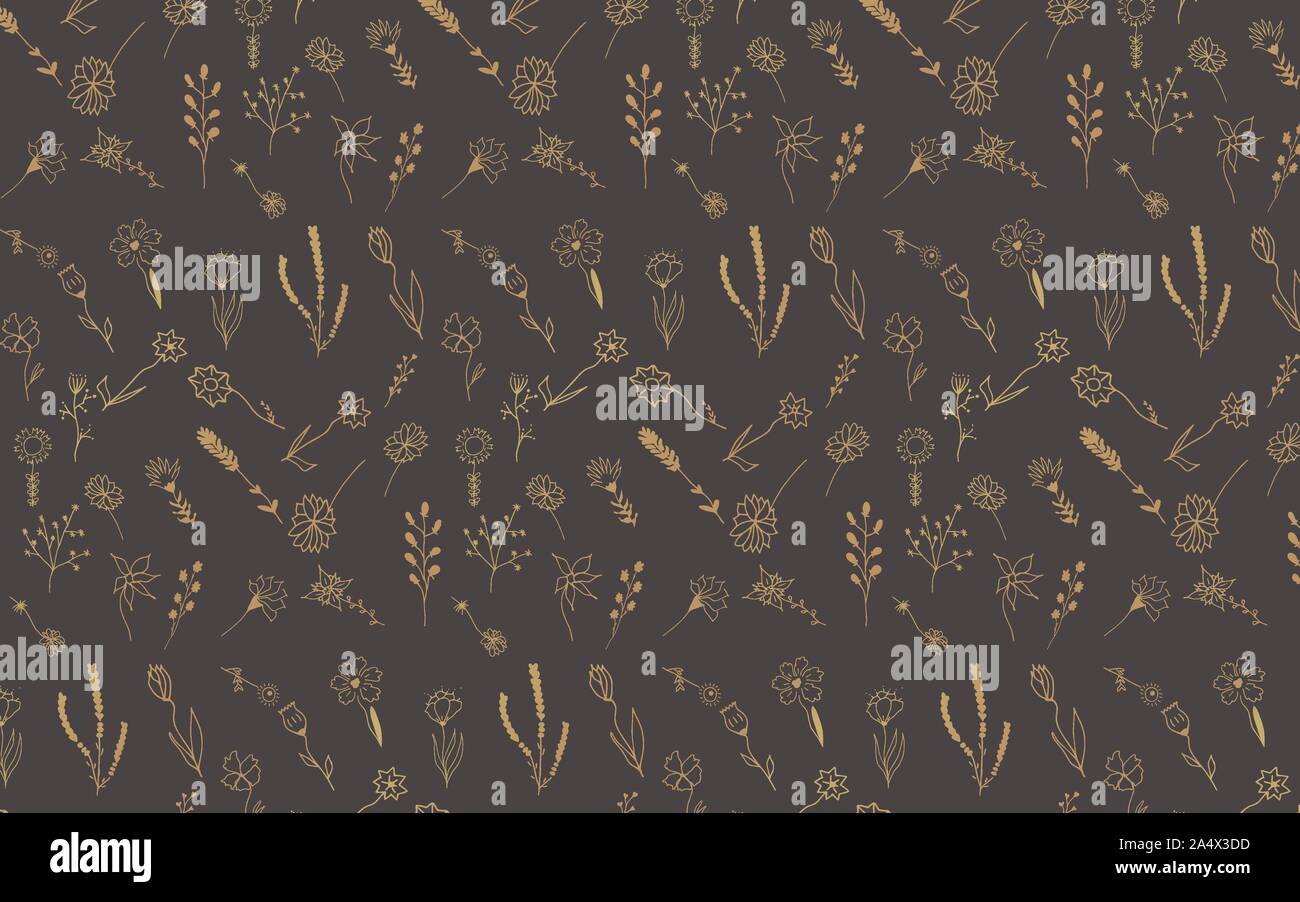 Pattern with hand drawn doodle flowers and leaves. Vector floral ...