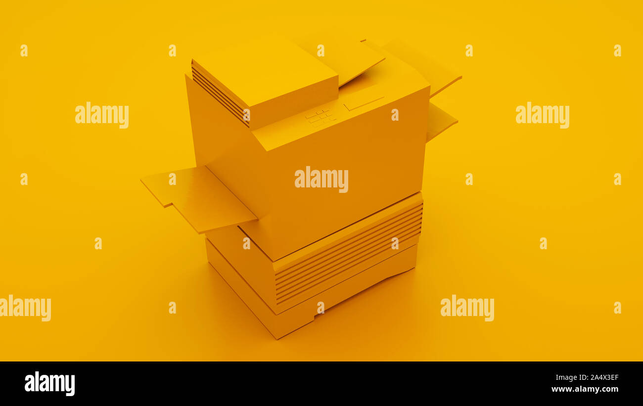 Yellow Office Printer. Minimal idea concept. 3d illustration Stock ...