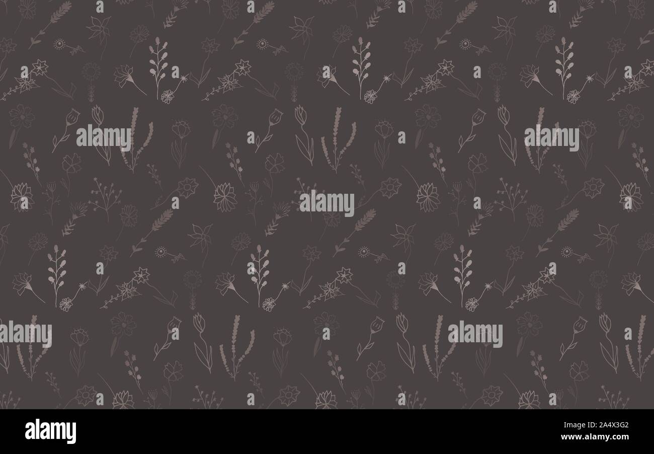 Pattern with hand drawn doodle flowers and leaves. Vector floral ...