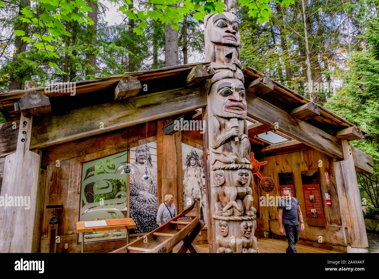 Indigenous, First Nations exhibit, Capilano Suspension Bridge Park, North Vancouver, British Columbia, Canada Stock Photo