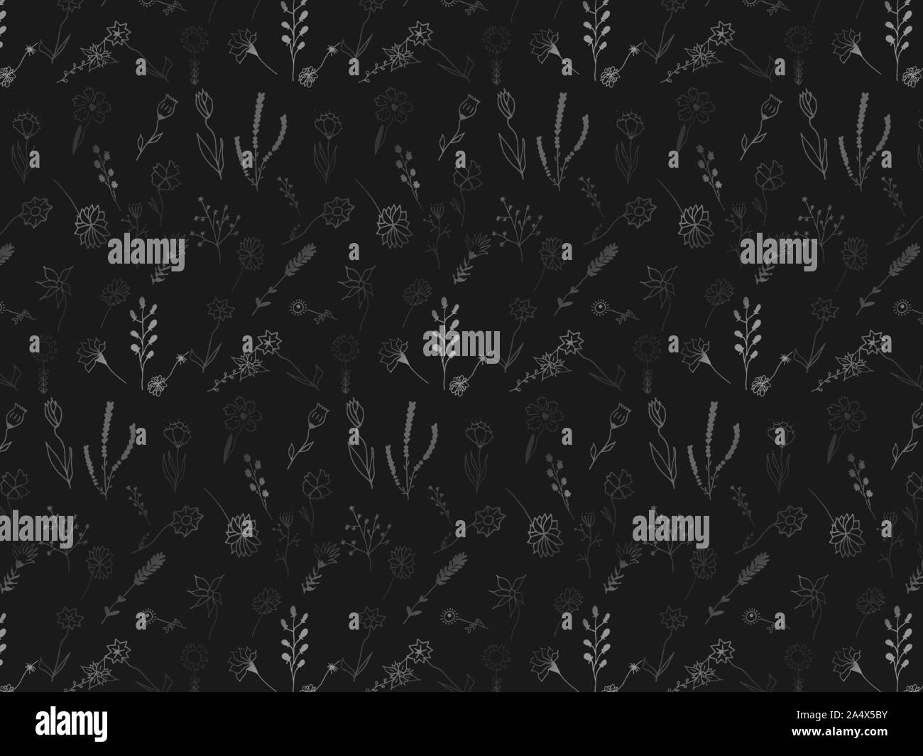 Pattern with hand drawn doodle flowers and leaves. Vector floral ...