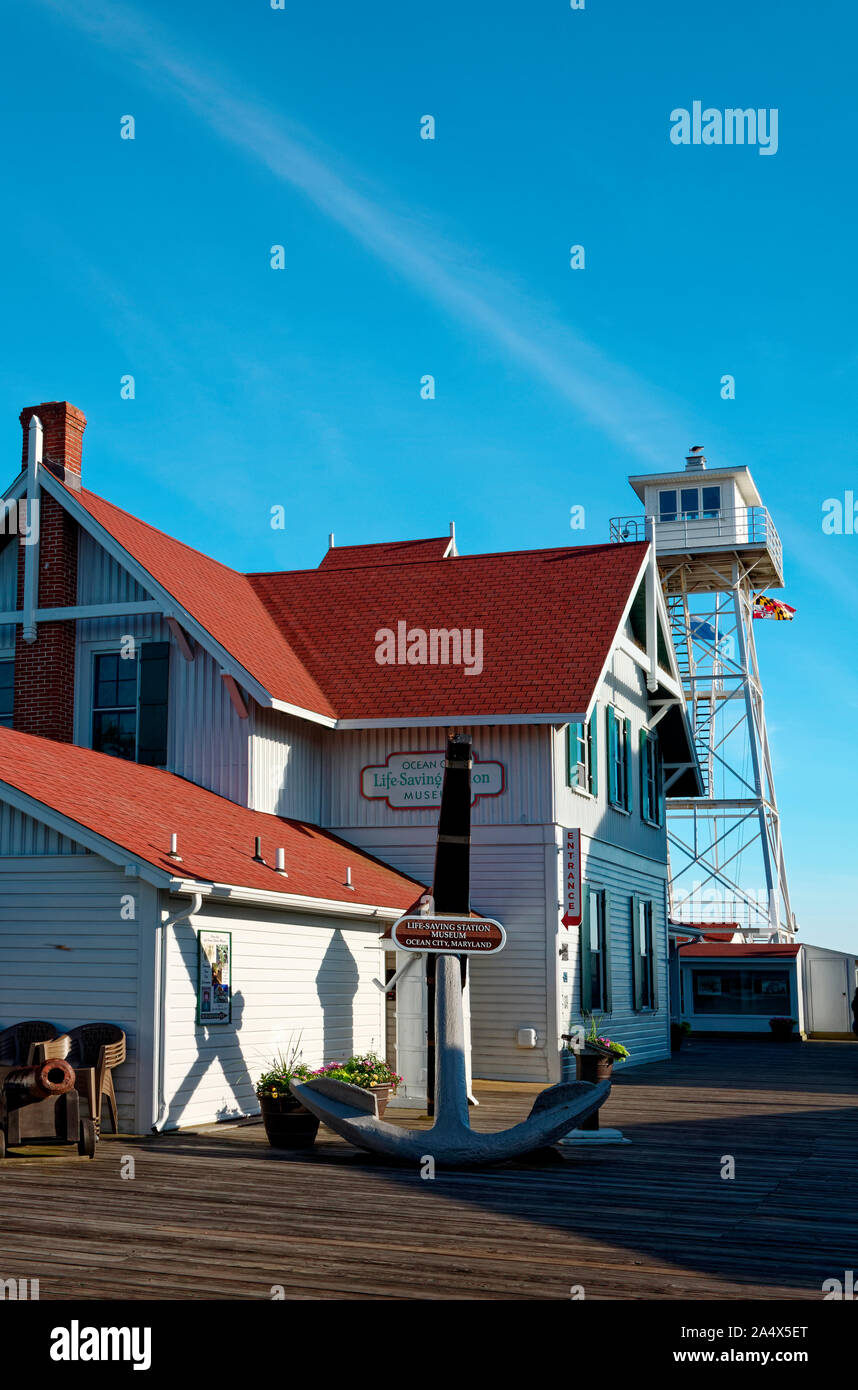 Ocean City Lifesaving Station Museum; 1891; old building; boardwalk; large ship anchor, look out