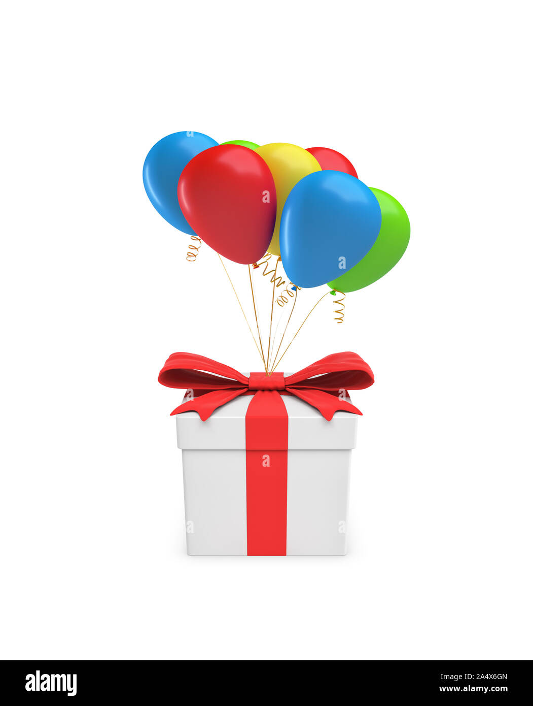 3d rendering of a closed white gift box with a red ribbon tied to ...