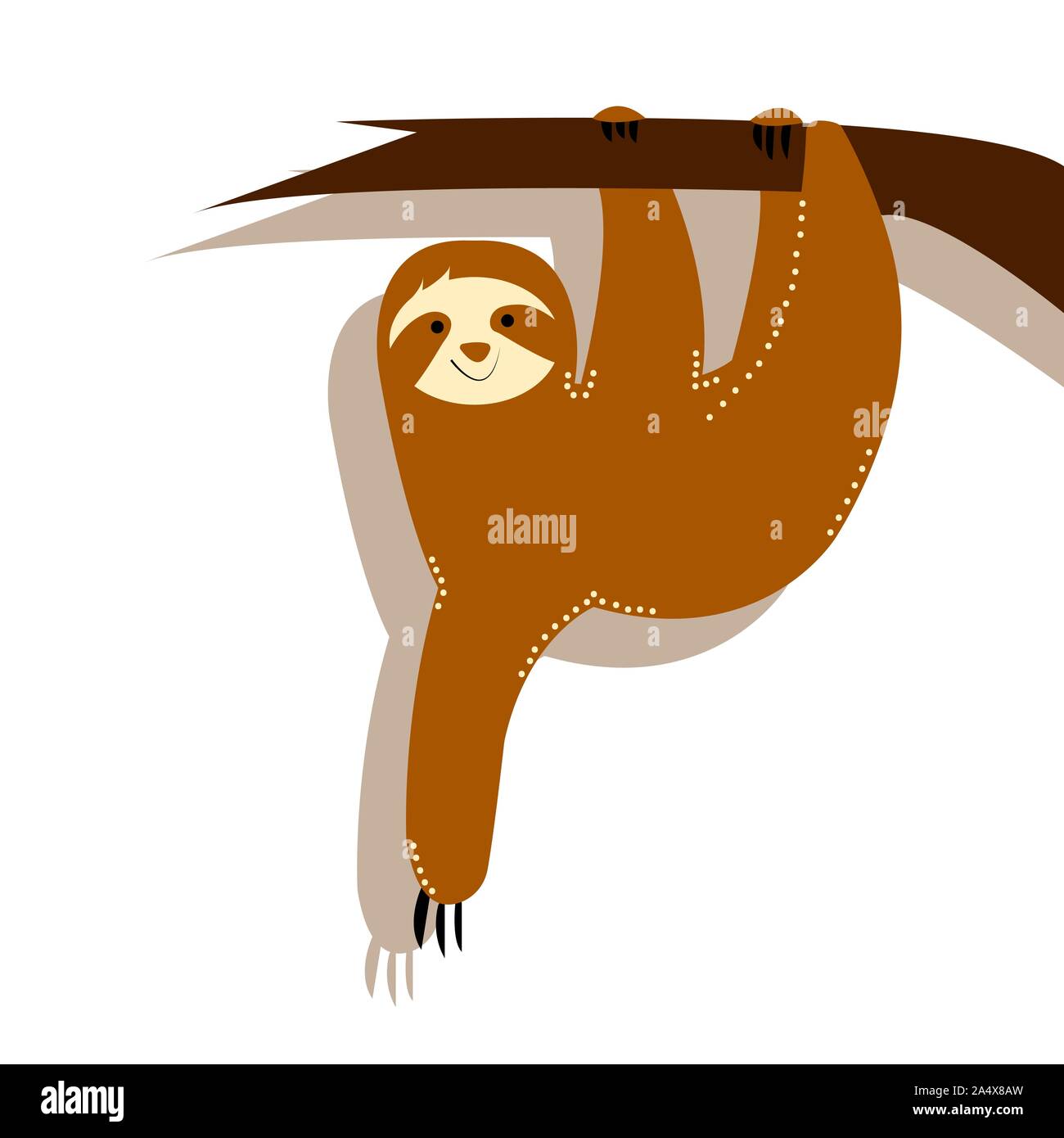 Cute Colorful Character Design With Funny Sloth Hanging On The Tree