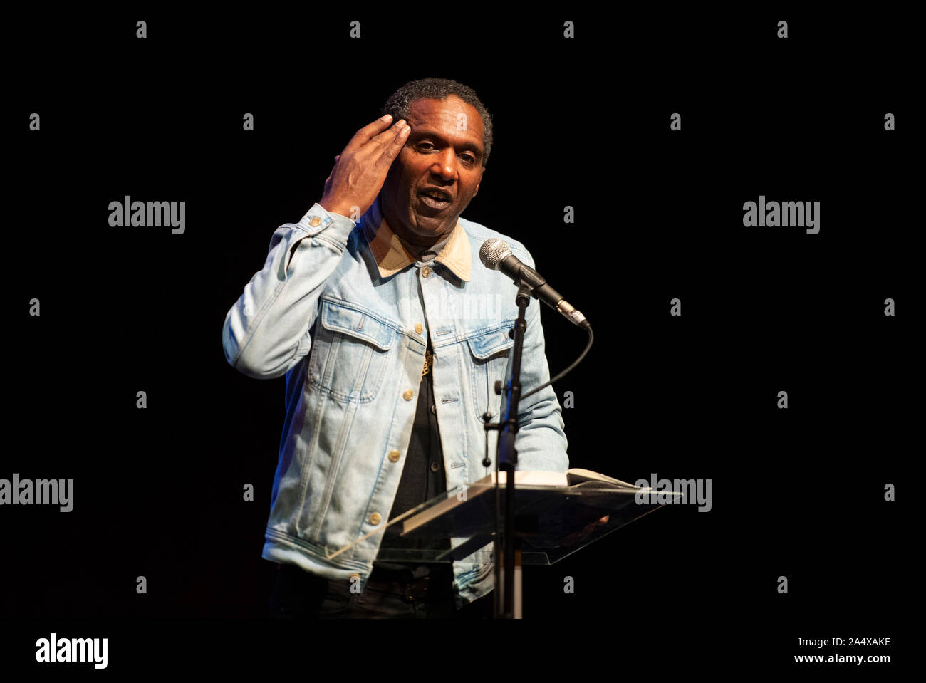 Manchester, UK. 16th Oct, 2019. Poet Lemn Sissay appears at Manchester Literature Festival. Credit: Russell Hart/Alamy Live News Stock Photo