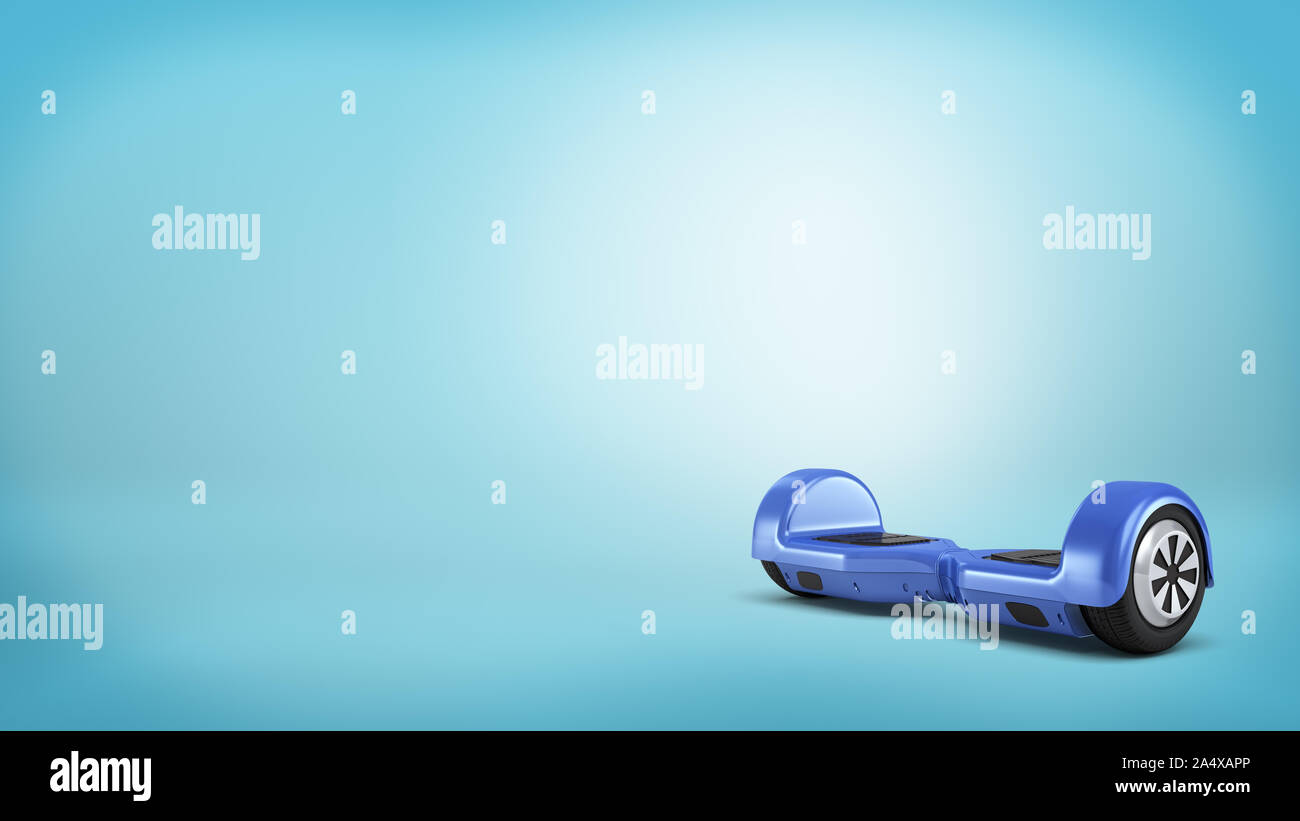 3d rendering of a single urban violet self-balancing board stands on a blue background. Stock Photo