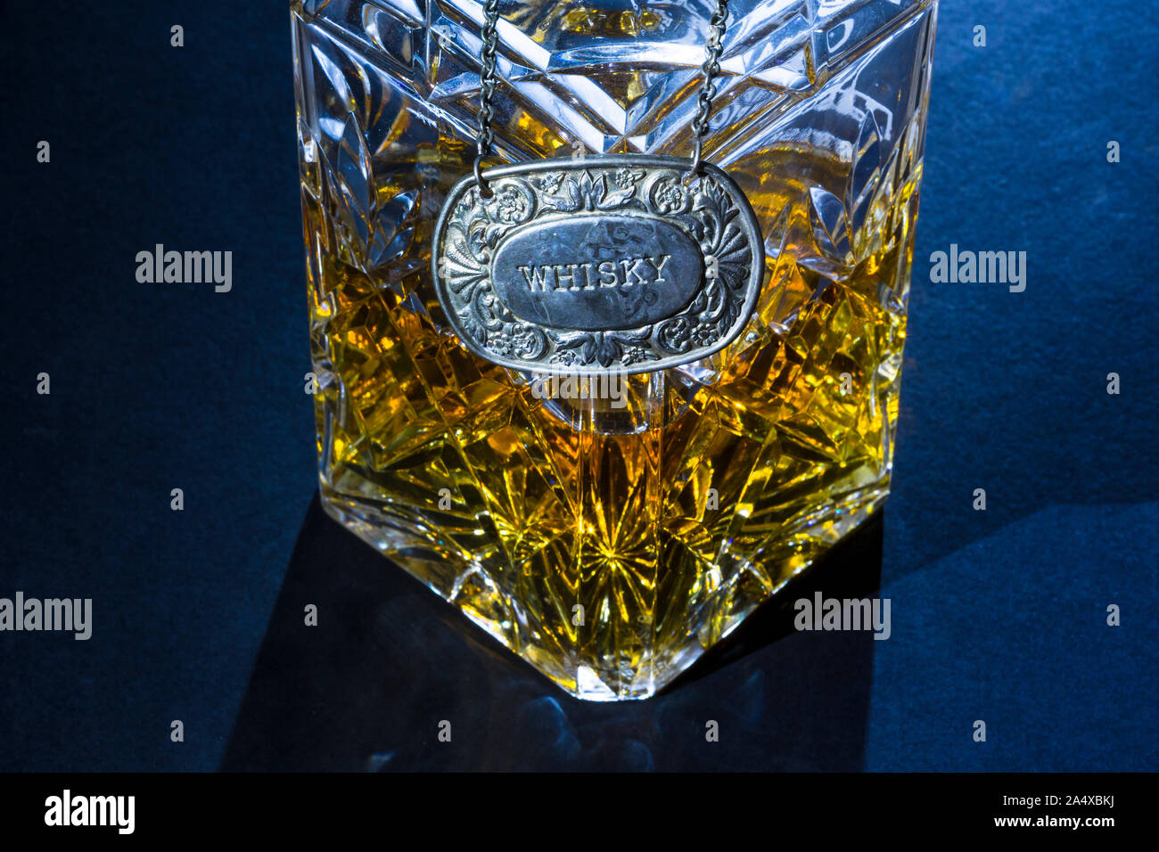 A decanter of single malt scotch whisky. Stock Photo
