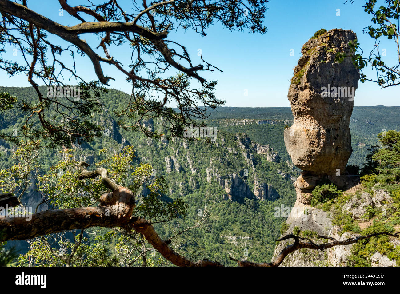 This rock in balance, called the Vase de Sèvre, overlooks the valley of