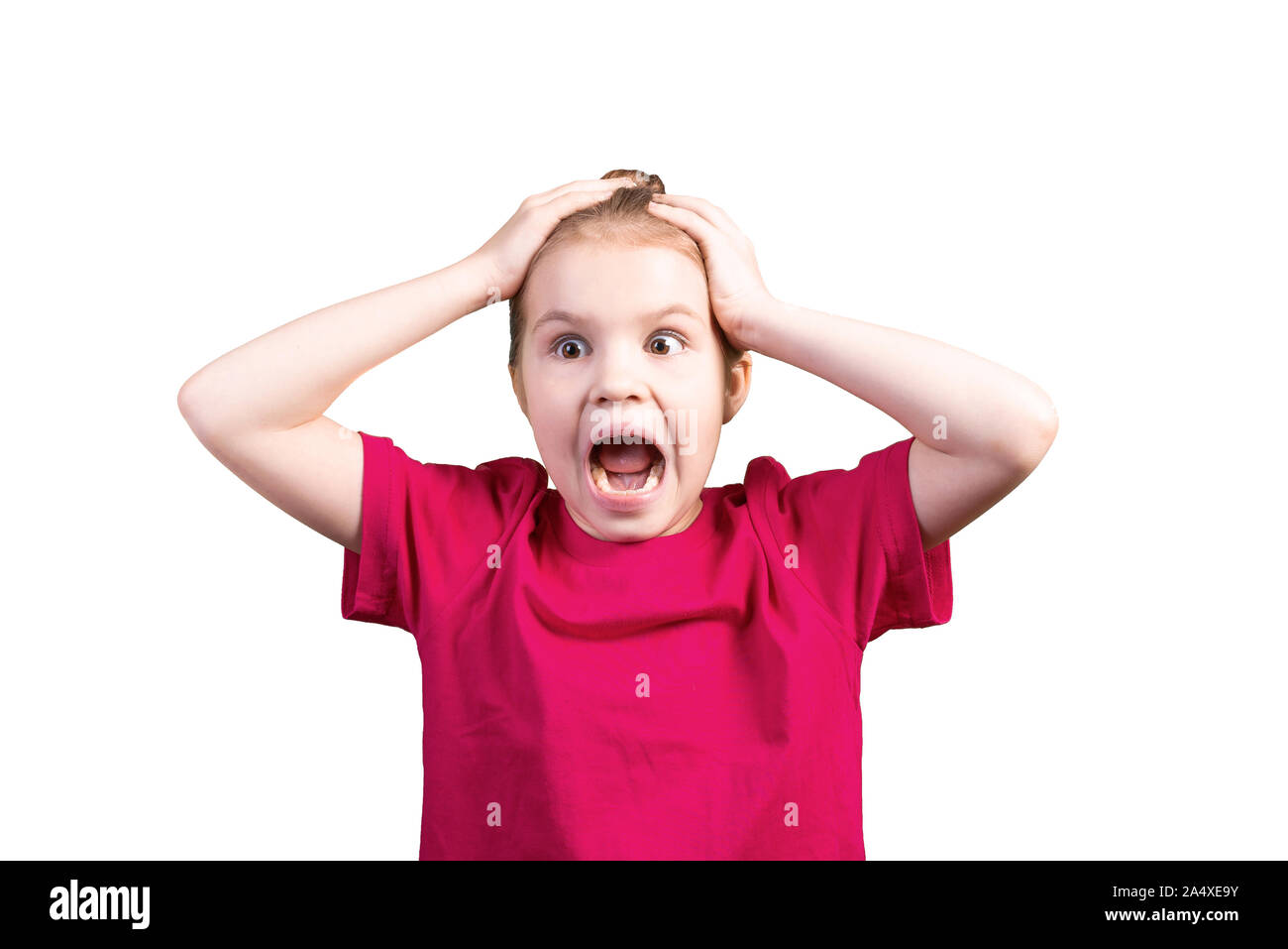 Little girl delighted. Isolated on a white background. Stock Photo