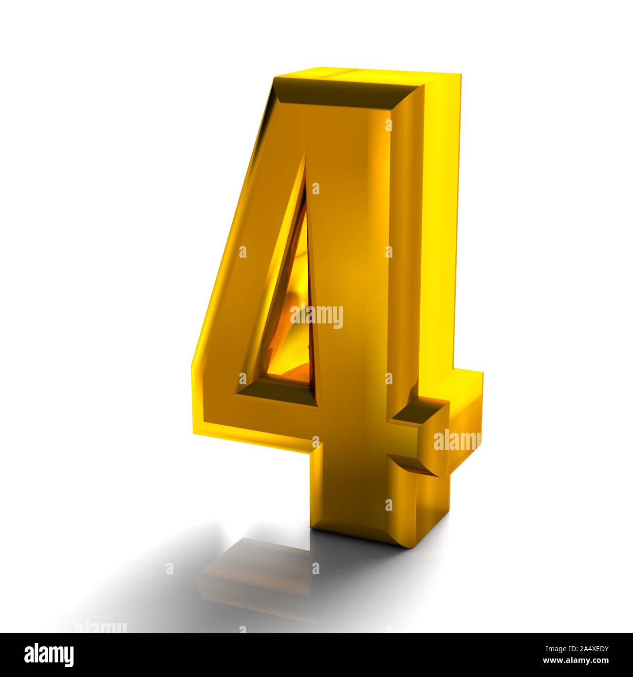 3d shiny golden number 4 one collection, high quality 3d render isolated on white Stock Photo