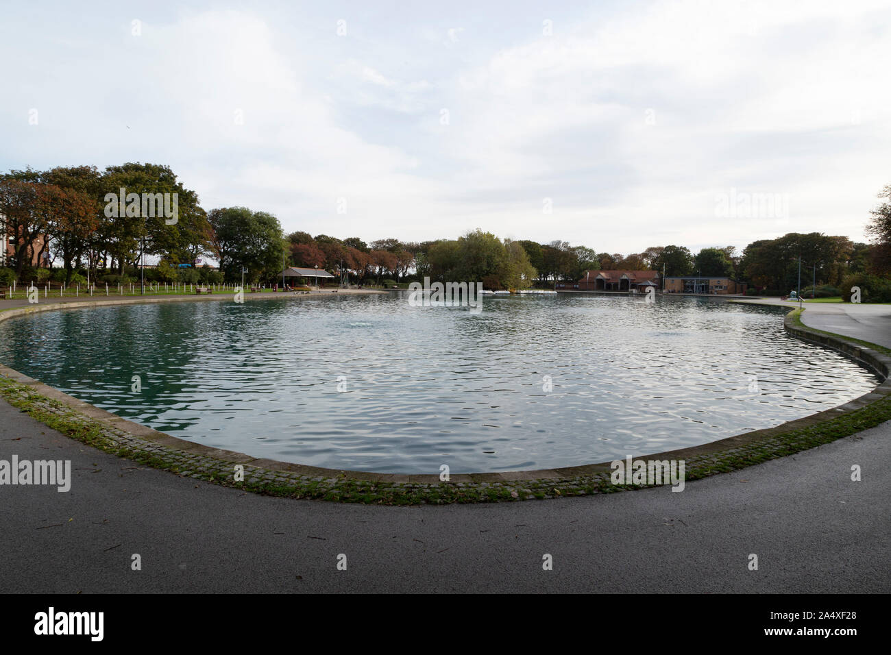 The boating lake at South Marine Park in South Shields, England. The park dates from the Victorian era. Stock Photo