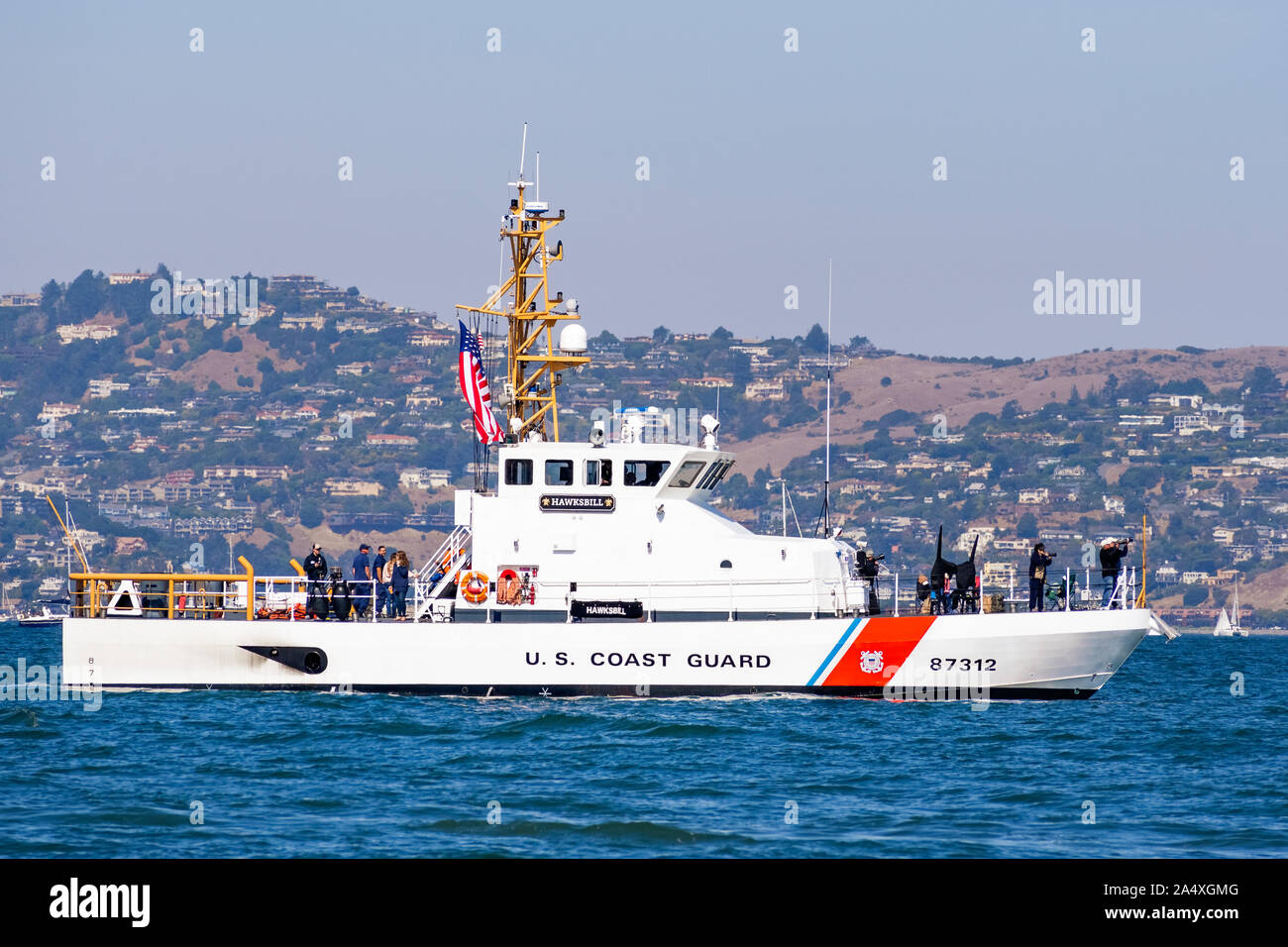 Oct 12, 2019 San Francisco / CA / USA - U.S. Coast Guard Hawksbill ship cruising in the San Francisco Bay during the 39th Fleet Week event Stock Photo