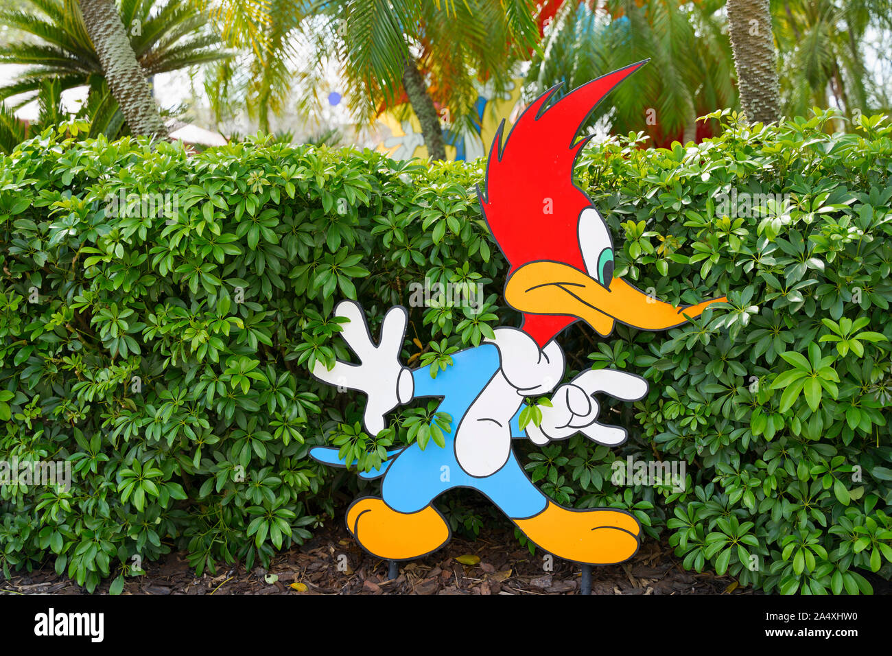 Woody Woodpecker, in the Woody Woodpecker's Kids zone, Universal Studios Resort, Orlando, Florida, USA Stock Photo