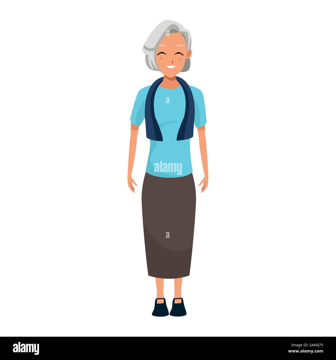 happy old woman standing, flat icon Stock Vector