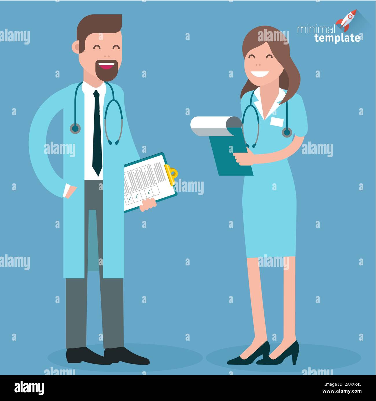 Flat design doctor and nurse Stock Vector