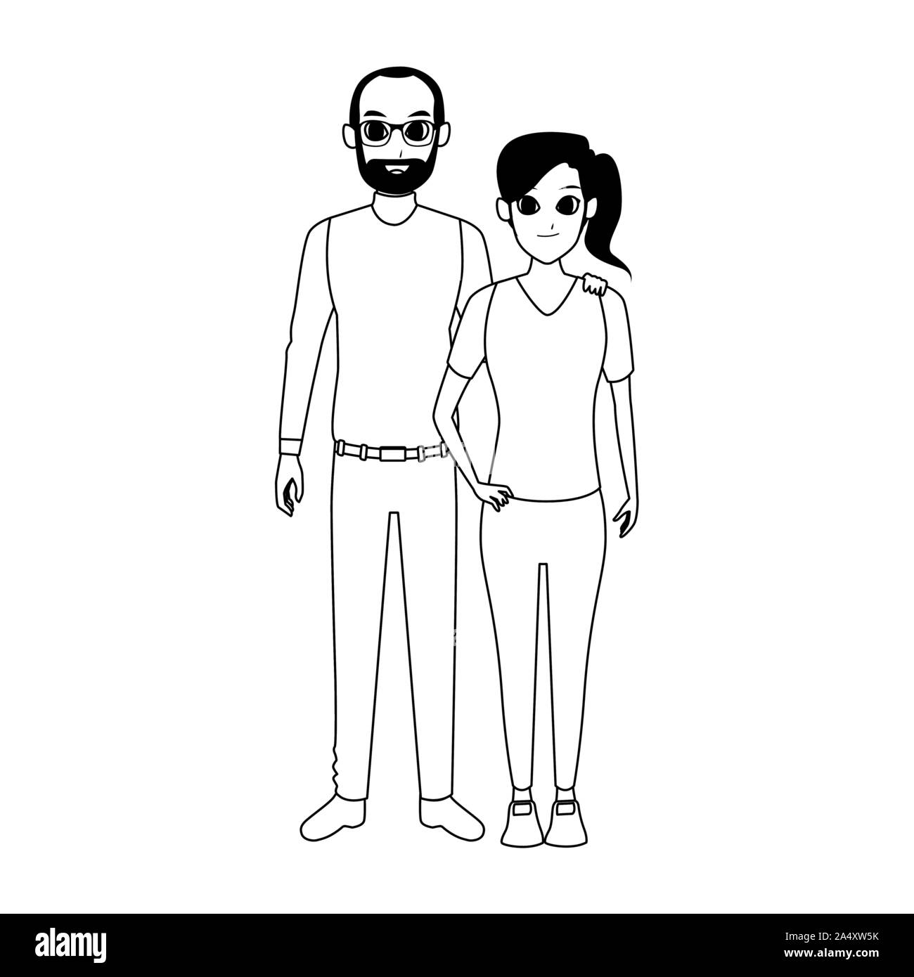 happy couple together icon, black and white design Stock Vector Image ...
