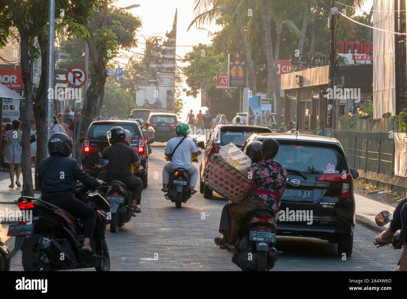 Traffic on Jalan Pantai Kuta in Kuta beach, Bali, Indonesia Stock Photo