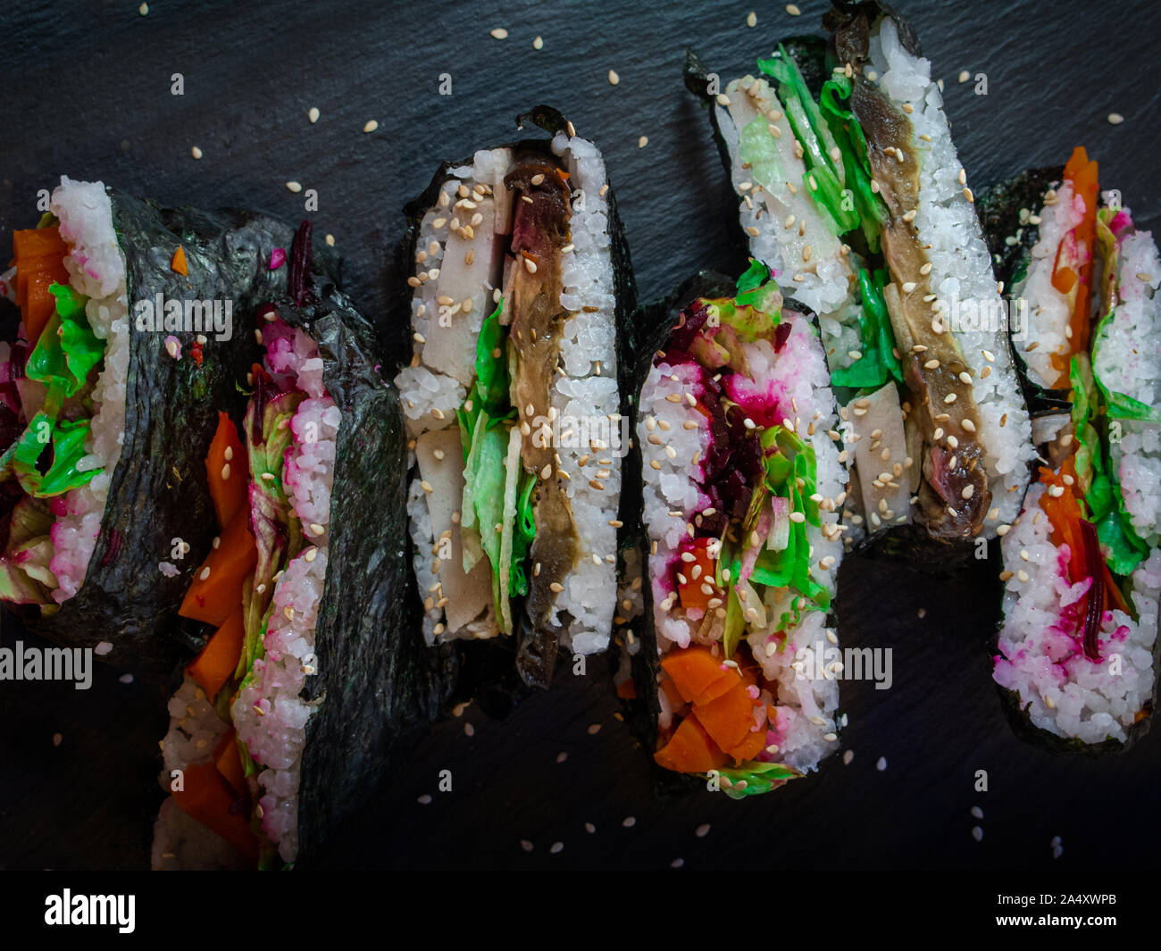 Onigirazu Japanese Sushi Sandwich. Seaweed and Sushi Rice, Filled with