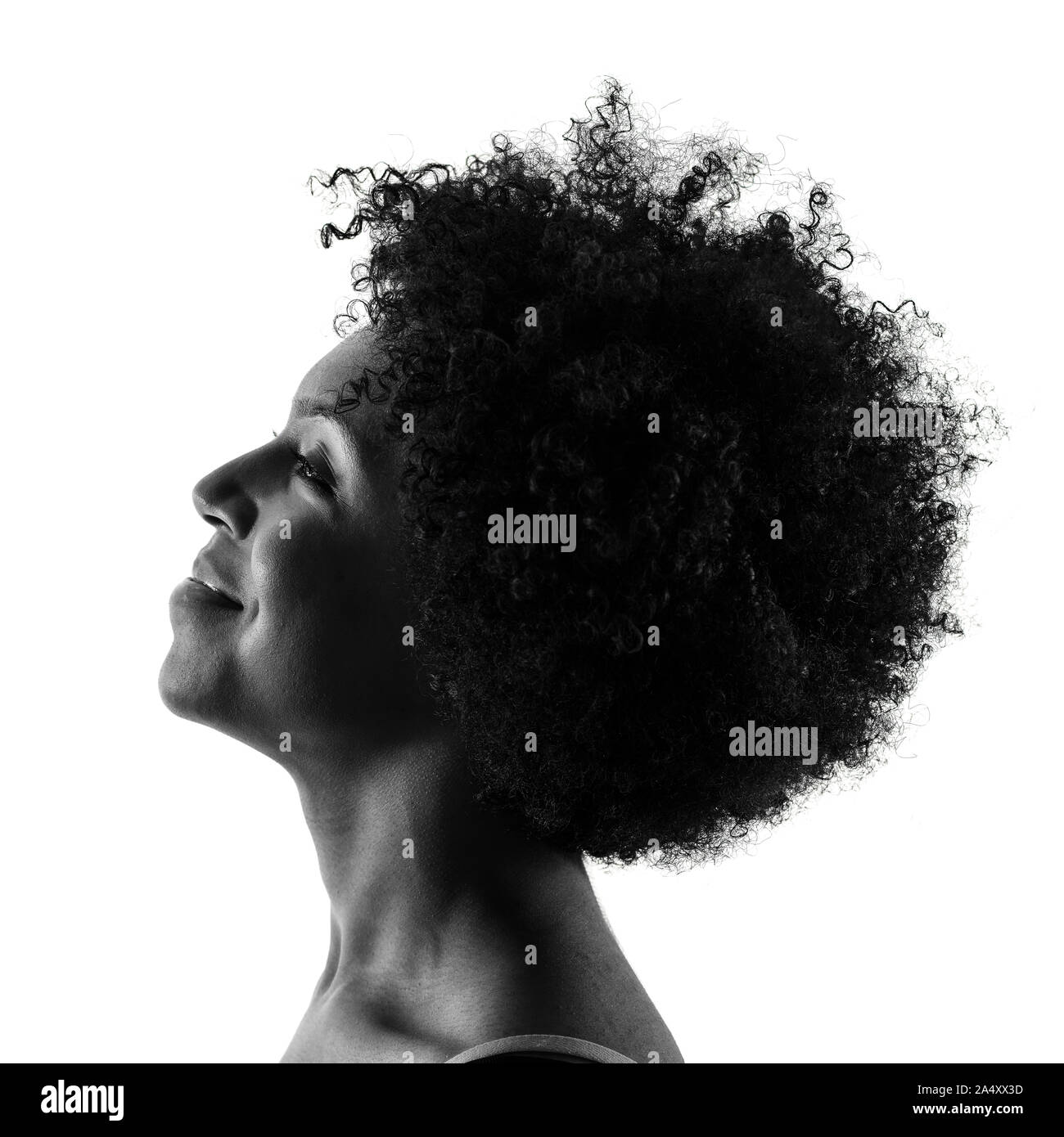 sad woman profile silhouette on black background with copy space, closed  eyes, monochrome Stock Photo - Alamy