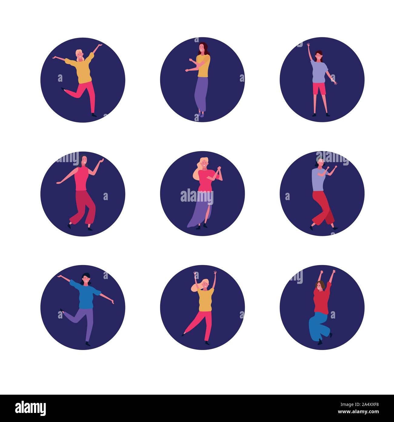 set of cartoon young people having fun, colorful design Stock Vector