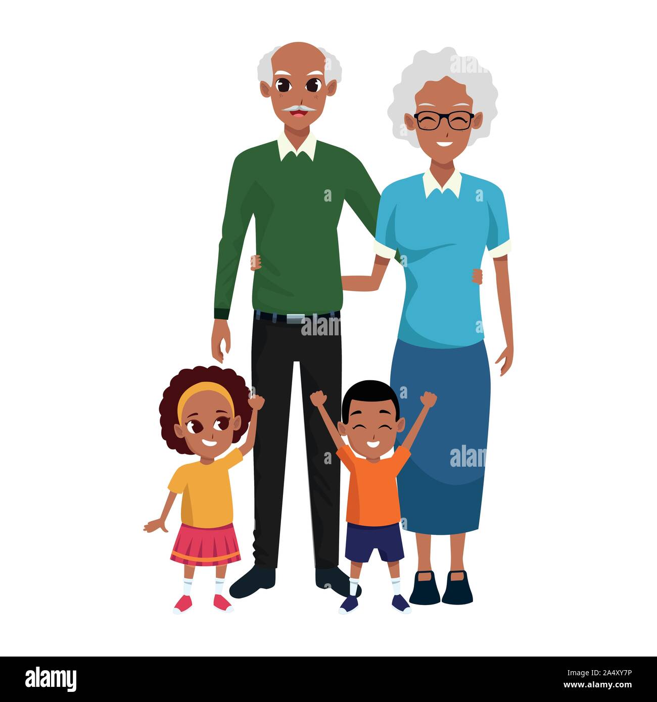 old couple with happy little kids Stock Vector