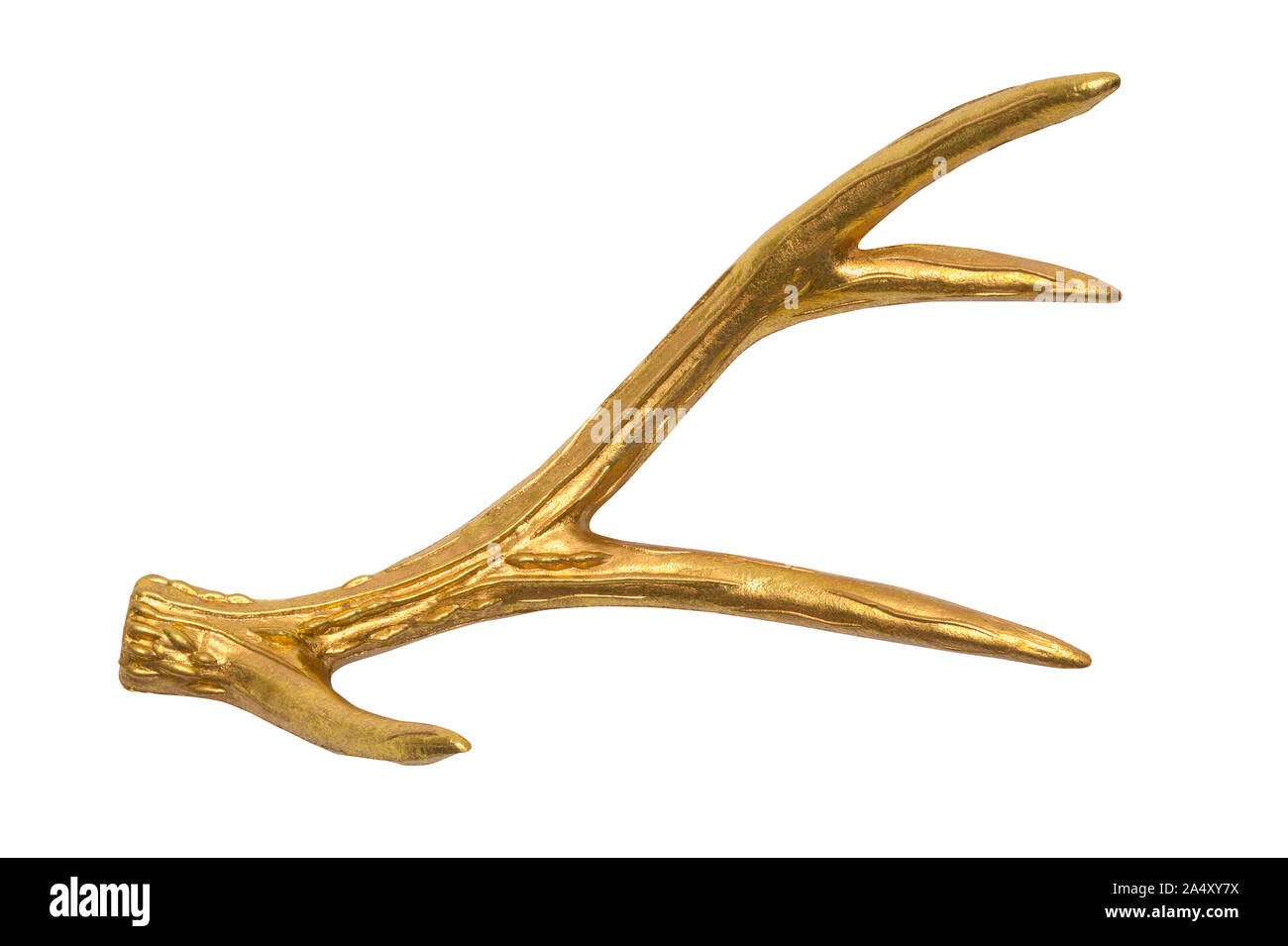 Single Gold Antler Cut Out on White. Stock Photo