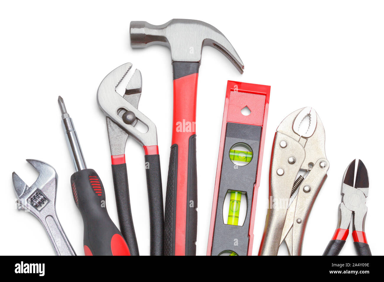 Work Hand Tools Isolated on White Background. Stock Photo