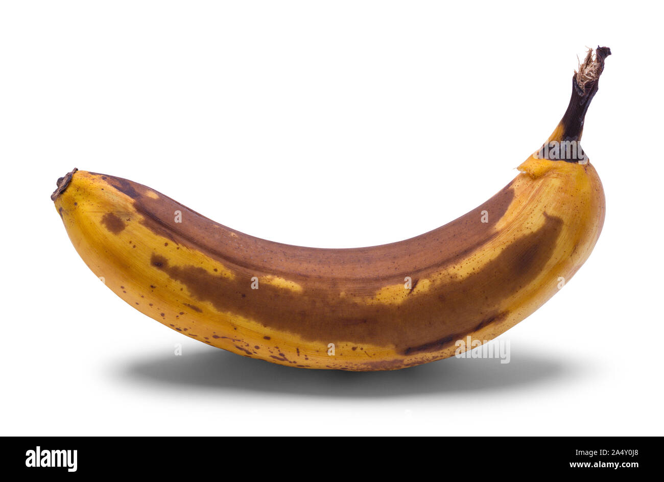 Old Brown Banana Side View Isolated on White Background. Stock Photo