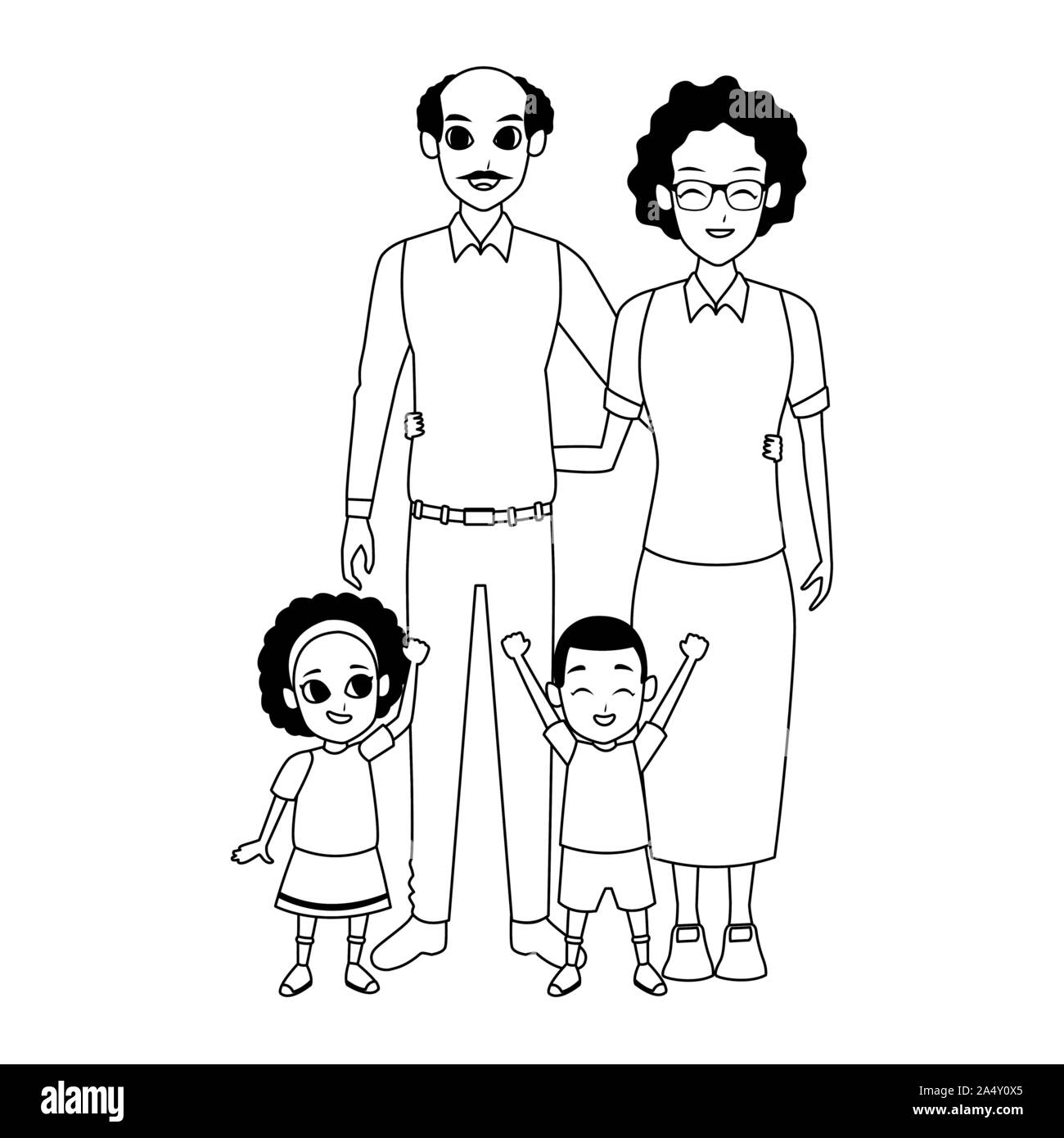 old couple with happy little kids Stock Vector