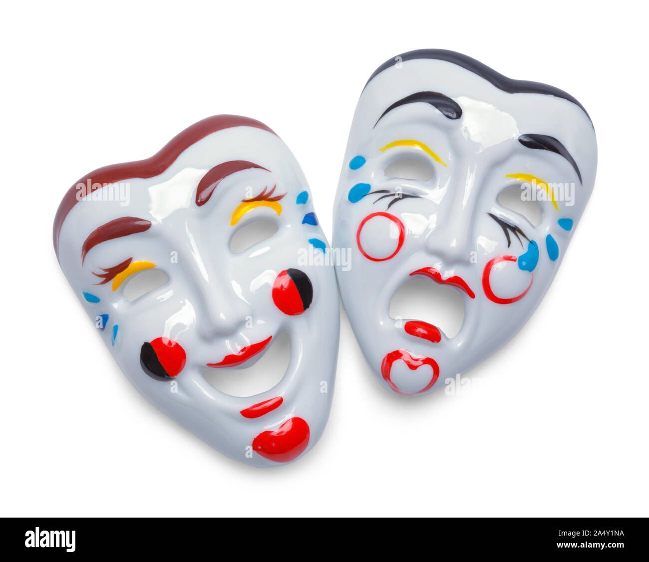 Comedy Tragedy Theater Movie Masks Isolated on White. Stock Photo