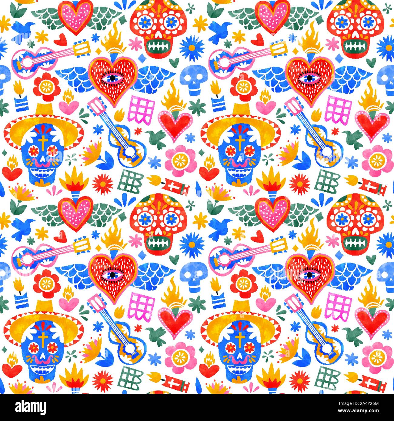 Day of the dead seamless pattern with traditional mexico culture icons ...