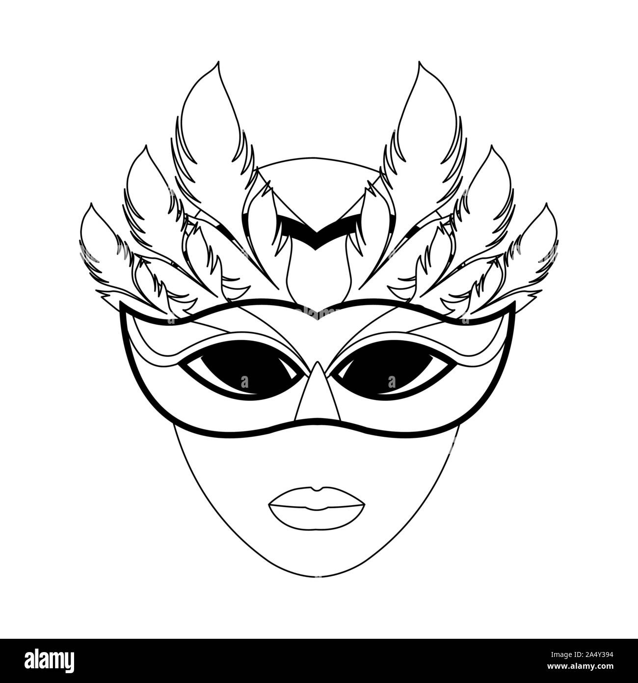 Mardi gras mask with feathers icon, black and white design Stock Vector  Image & Art - Alamy
