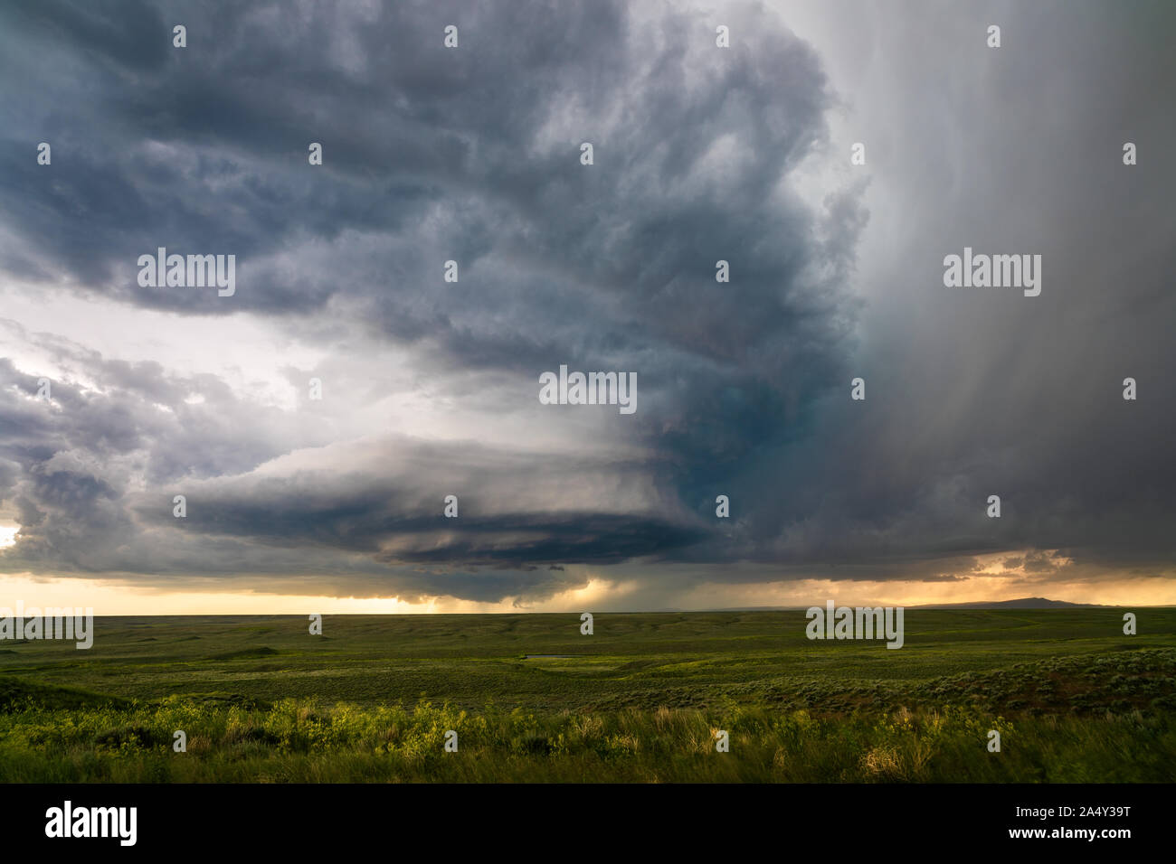Supercell storm clouds in the plains during a severe weather event near Grass Range Montana, USA Stock Photo