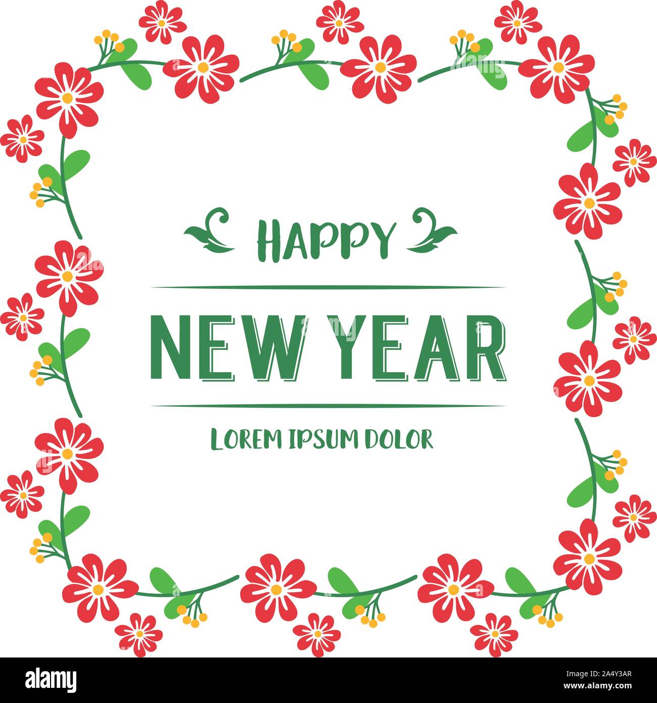 Poster happy new year, with design art red flower frame. Vector Stock ...