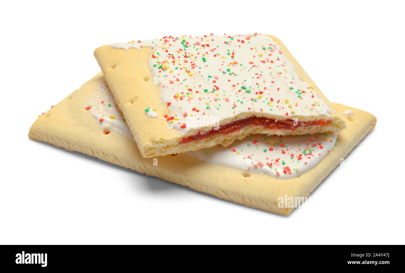 Two Toaster Pastries Stacked With Sprinkles Isolated on White. Stock Photo