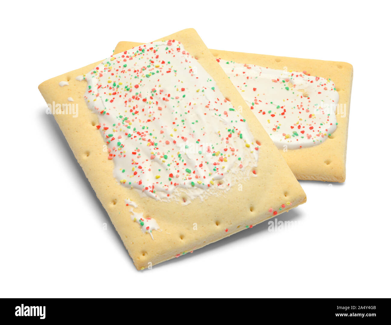 Two Toaster Pastries With Sprinkles Isolated on White. Stock Photo