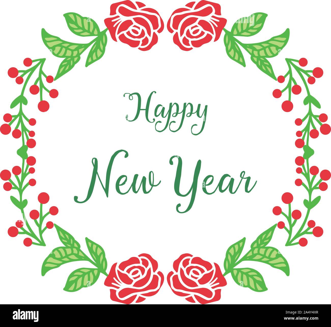Lettering happy new year hand drawn, with design element of red flower ...