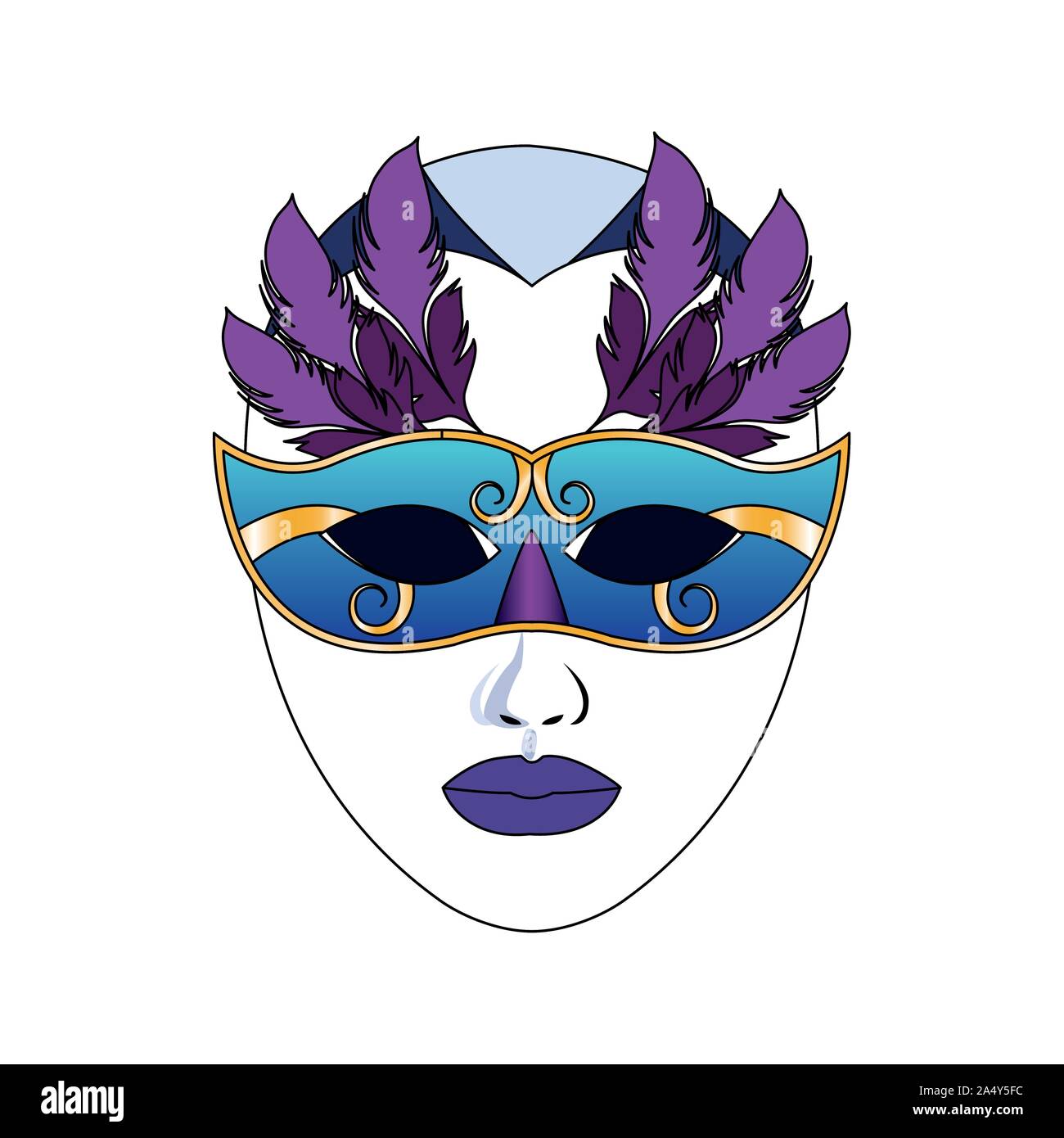 Carnival mask with purple feathers over white background Stock Vector ...