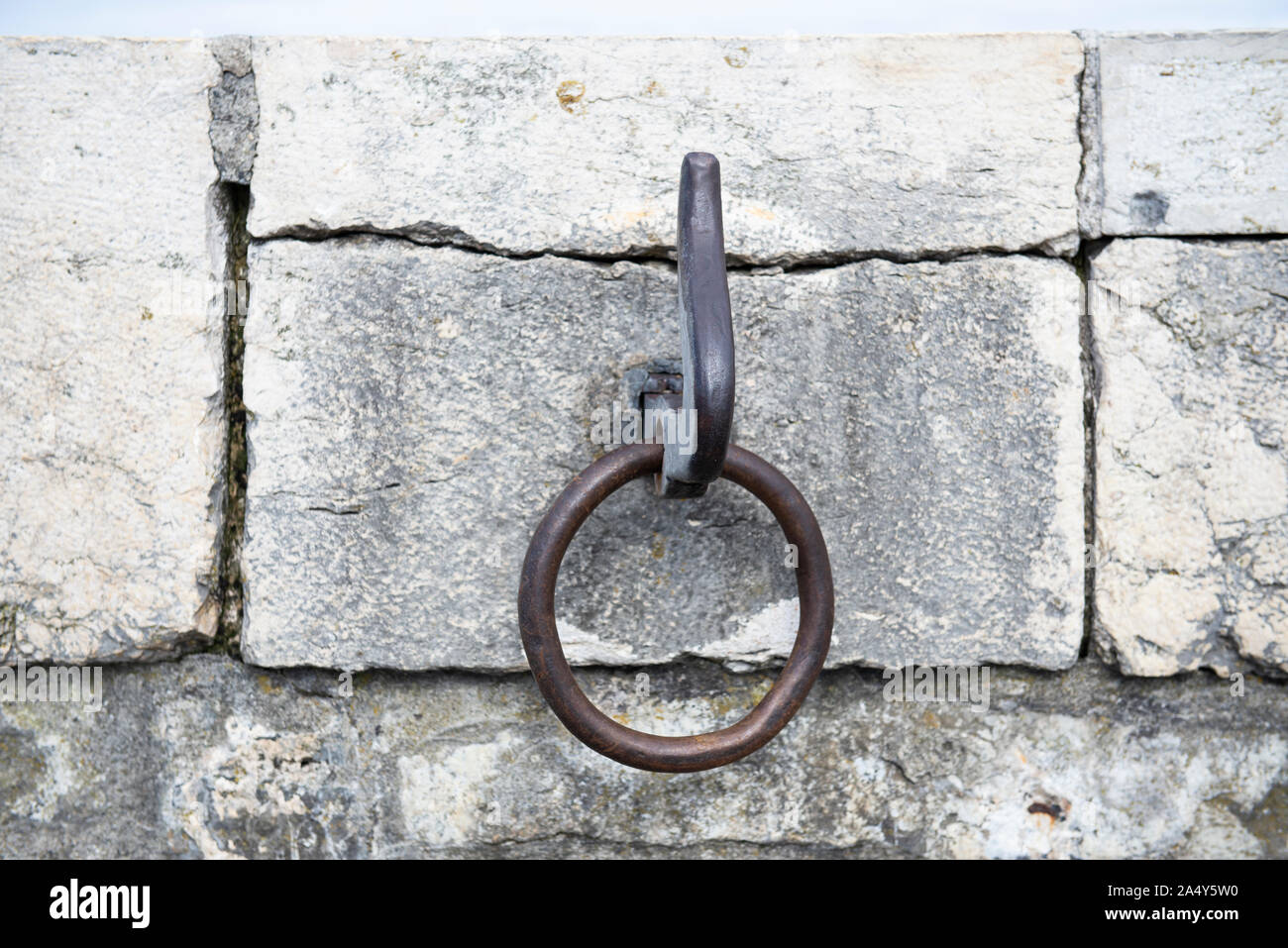 Cast iron boat tie-ons, Lake Geneva Stock Photo