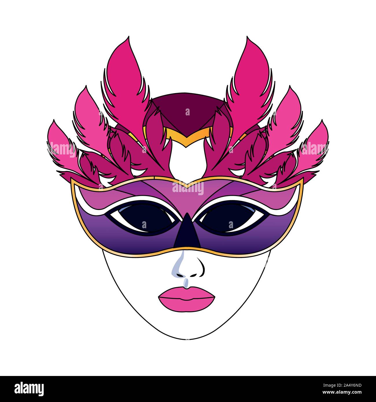 Mardi gras mask with feathers icon over white background Stock Vector