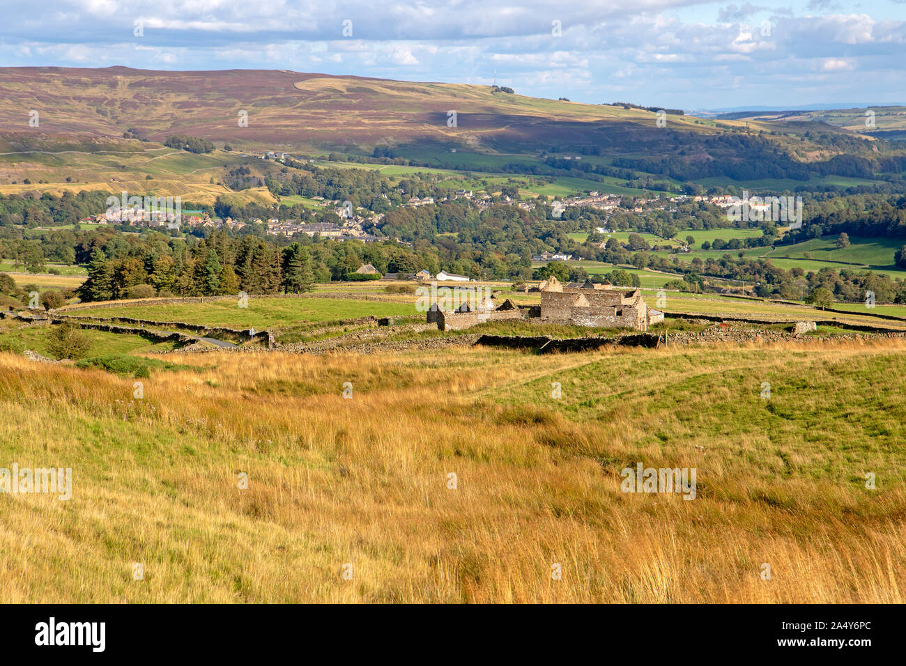 View across the Pennine moors to Stanhope Stock Photo