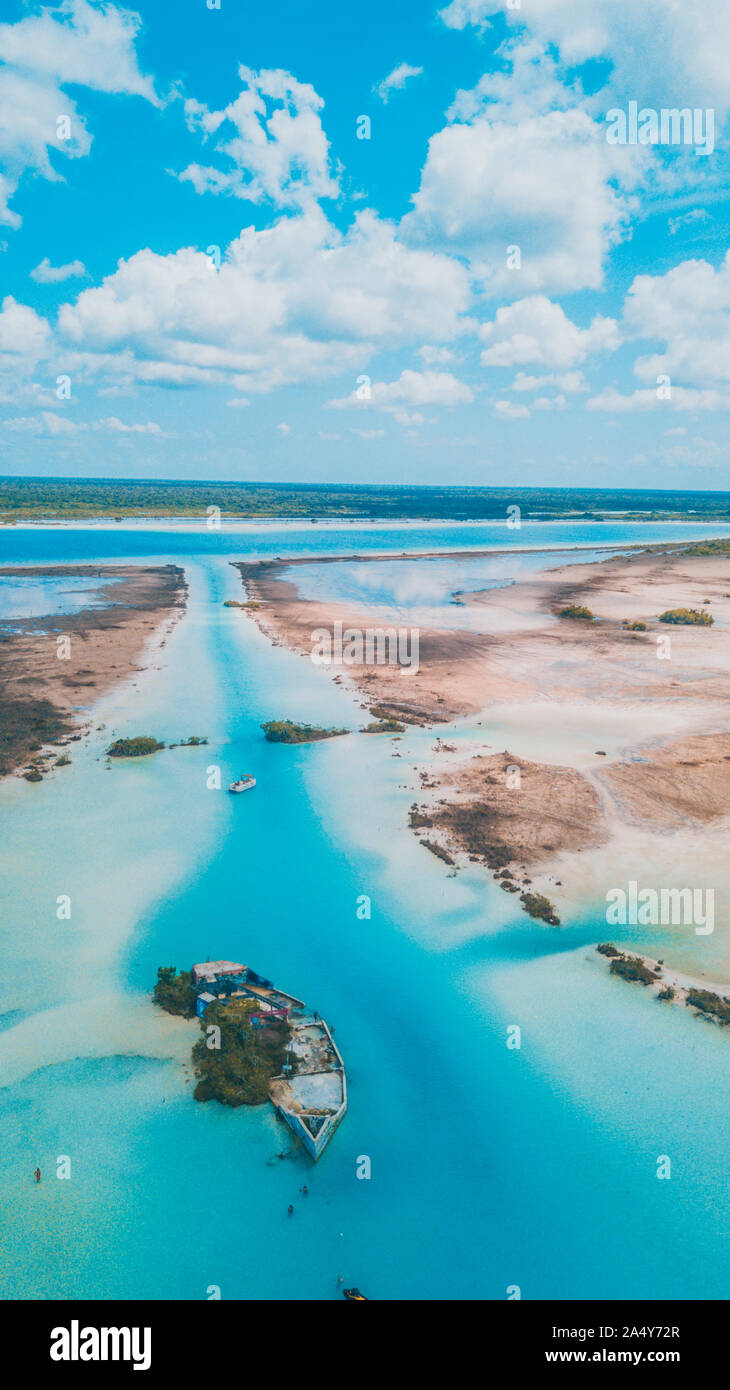 shoot on dron of the bacalar lagoon Stock Photo