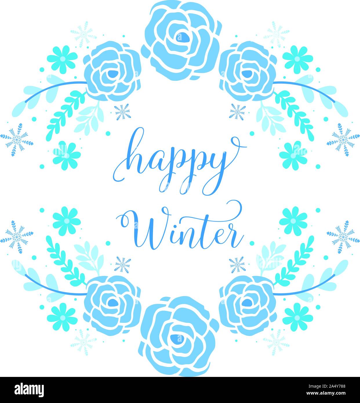 Poster happy winter, with texture of nature blue flower frame. Vector
